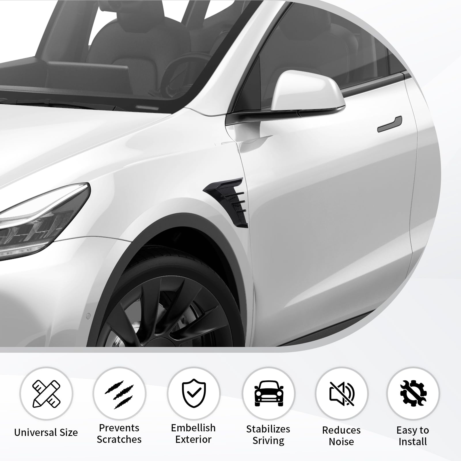 2pcs Side Vent Trim Decoration Sticker Rubber Shark Gills Gloss Black Universal for Cars