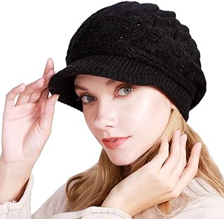 Muryobao Women Winter Warm Beanie Knit Hat Soft Lined Snow Ski Caps with Visor Black