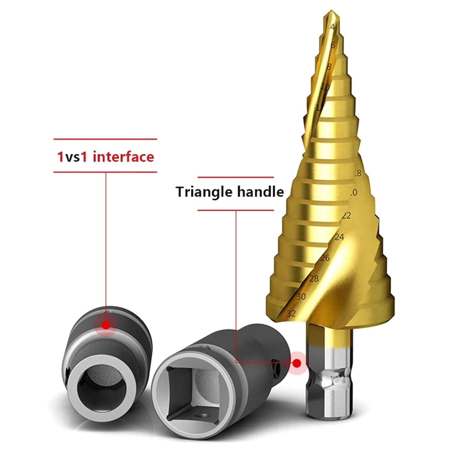 Step Drill Universal Pagoda Drill Bit Third Generation Electric Wrench Special Woodworking Hole Opener Wind Gun Conversion Head 1Pcs(10 Steps)