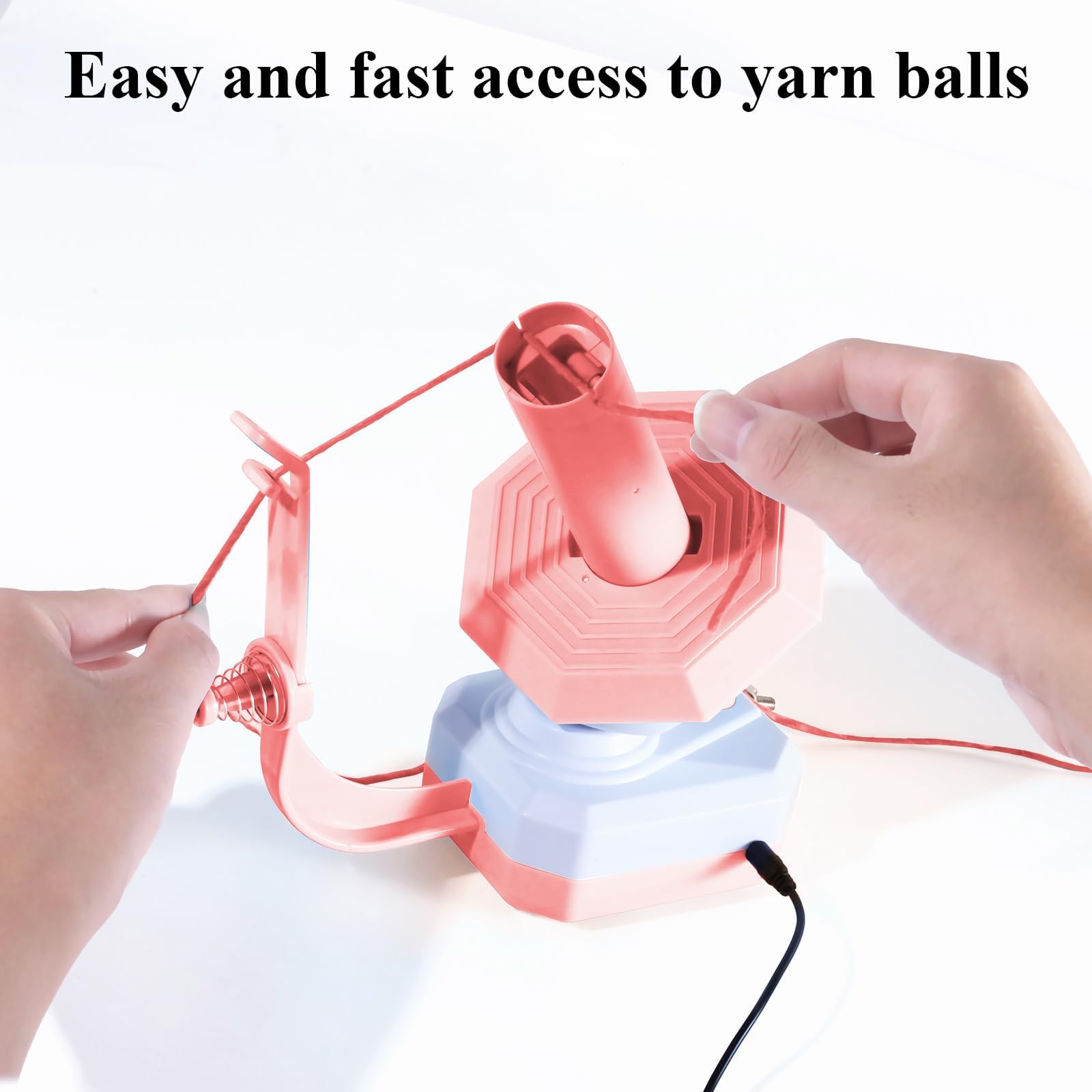 Enrollador de hilo eléctrico, envolvente de lana con guía de hilo, bobinador automático de hilos, velocidad continua y gran capacidad de hasta 10 oz para crochet y punto, rosa