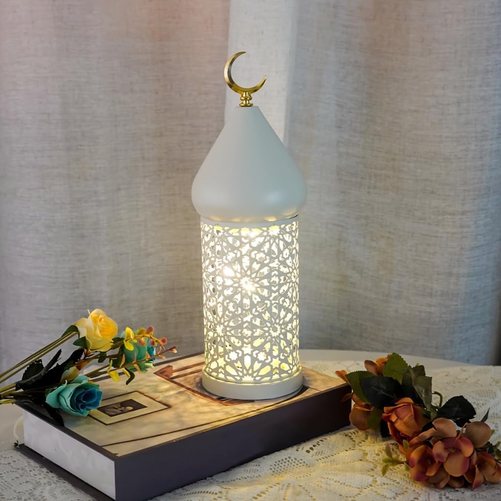 Decorative Candle Holder Ramadan Decoration Metal Candle Lantern Tea Light Holder for Mantel Table Desk Dining Room Home Decor (L)