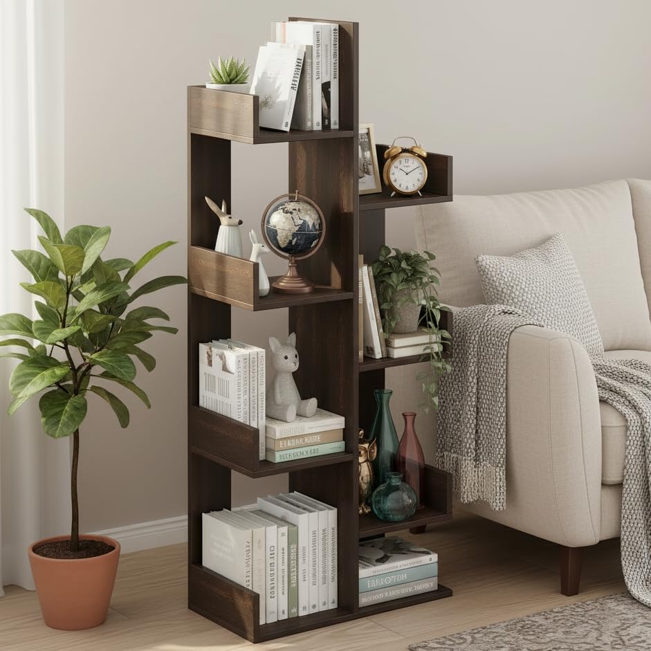 FURNEASER Barret Open Book Shelf DIY Storage Display Rack - Wooden Multipurpose Storage Display Organizer Rack with Solid Finish Showcase Stand (Wenge)-image-20