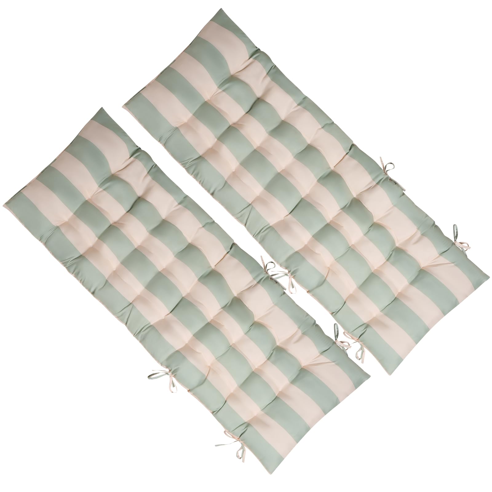 Ohs Sage/Cream Sun Lounger Cushions Set Of 2 Gravity Chairs Outdoor Cushions Stripe Soft Thick Comfy Waterproof Garden Seat Cushion With Top Cover & Ties Lounger Cushion, - 160 X 50Cm