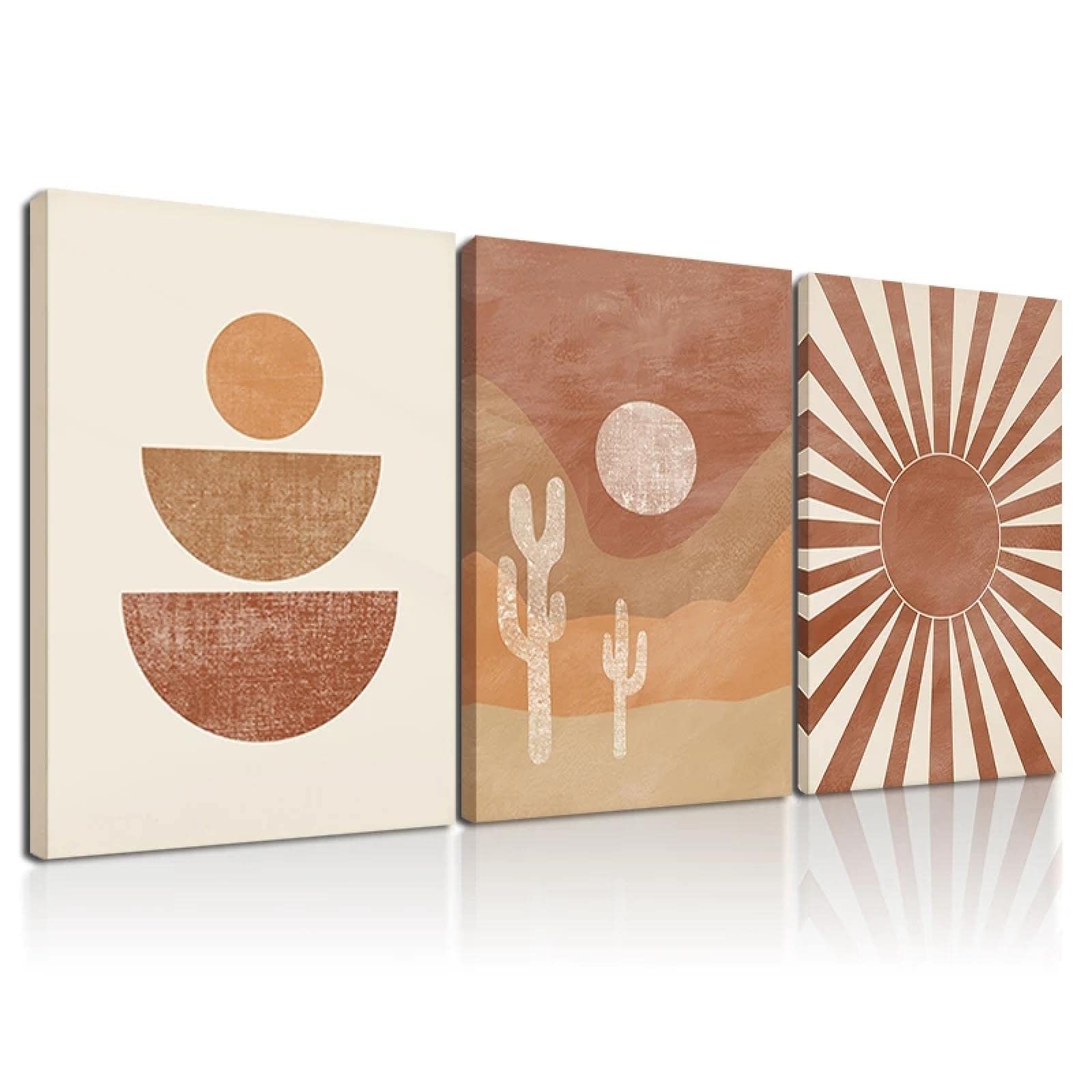 Boho desierto abstracto decoración del hogar imagen enmarcada arte de la pared impresiones paisaje lienzo pintura terracota cartel moderno 42x55cm (17x22in) x3 marco interior