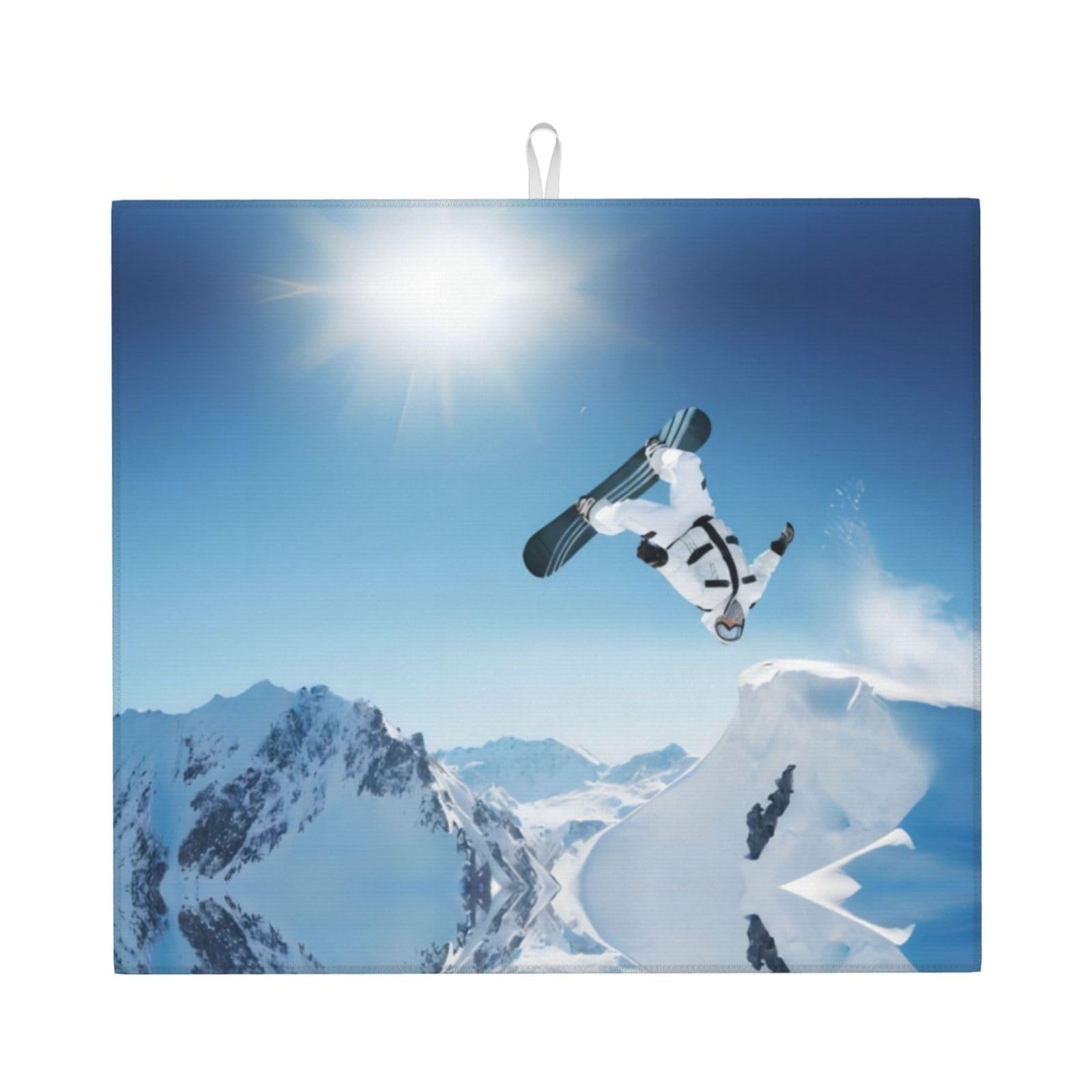 WHJSSF Snowboarding Prints Kitchen Drying Mat - Absorbent Dish Drying Throw with Colorful Prints, Quick-Dry Countertop Layer for Dishes & Appliances - Non-Slip & Foldable