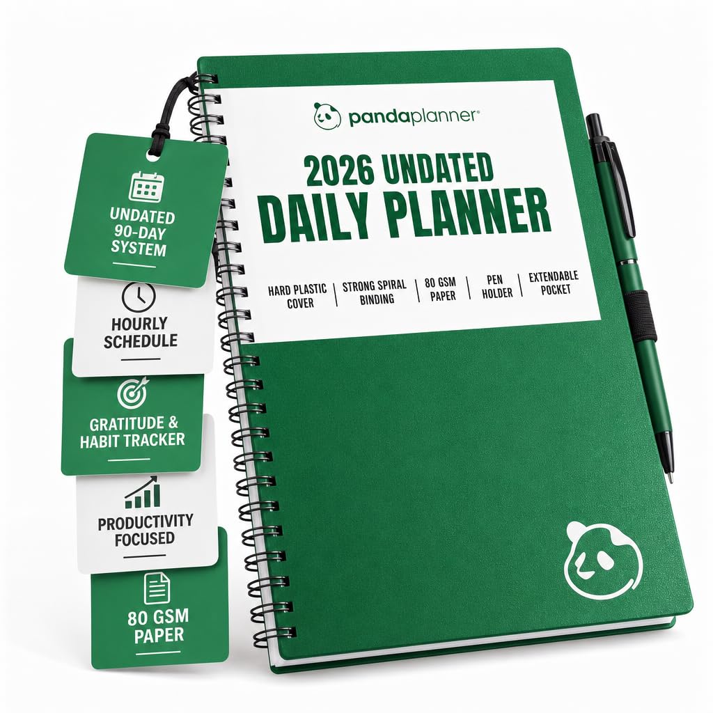 Panda Planner A5 Undated Daily Spiral Notebook 2026-2027, 5.75 x 8.25 Green