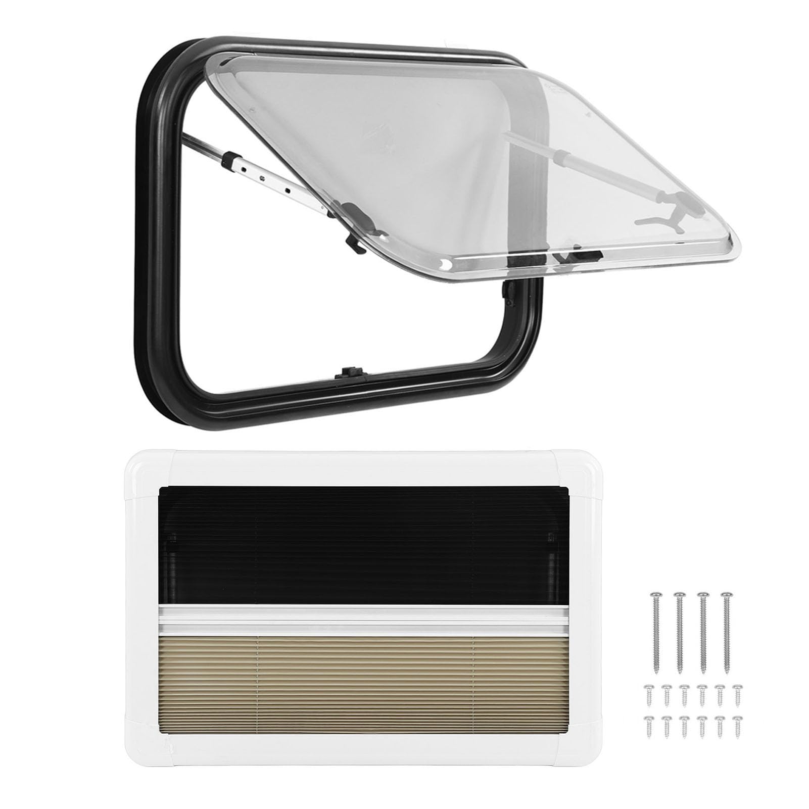 Fenêtre de Sortie Externe RV Push Out Fenêtre 700x450mm Double Couche Isolation de Chaleur, avec Rideau de confidentialité Net, pour la Modification du Camping-car