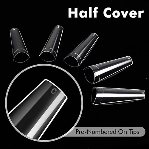 Miniatura 4 de INFELING Puntas de uñas transparentes tipo ataúd, puntas de uñas para uñas acrílicas profesionales, 500 puntas de uñas francesas de media cubierta