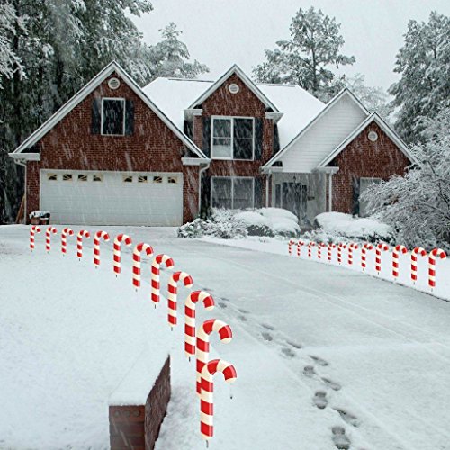 VictoryStore Yard Sign Outdoor Lawn Decorations: Candy Cane Pathway Markers Set of 24 (Not Lighted), Includes 2 Stakes Per Sign