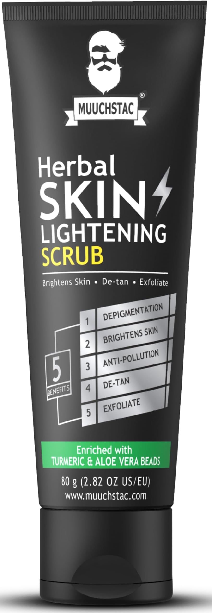 Muuchstac Herbal Skin Lightening Scrub for Men | Brighten's Mens Skin with Exfoliation, Remove Dead Cells, De-Tan & Prevents Acne & Pimple | 80 g