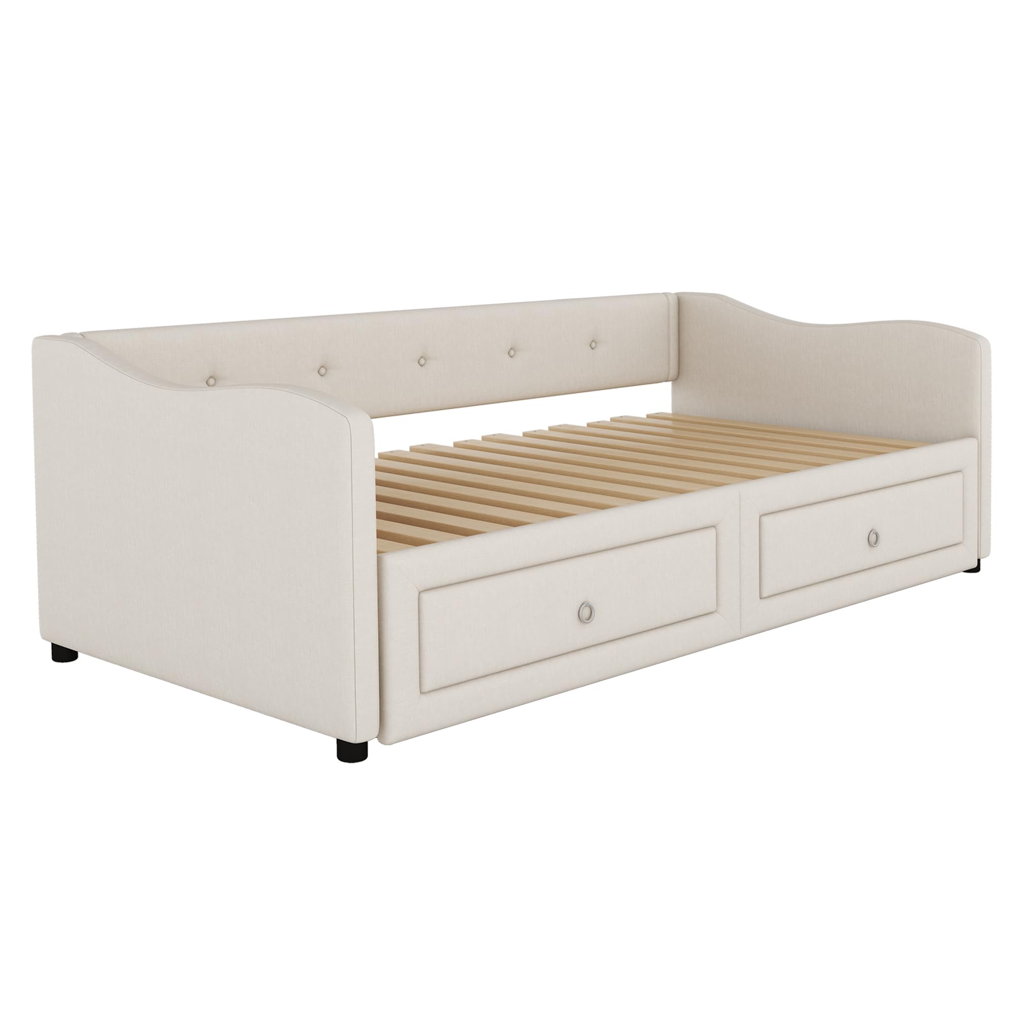 divano letto matrimoniale，90x200cm daybed con letto estraibile,Divano letto con due cassetti, letto singolo (senza materasso) (Bianco, 90cm×200cm)