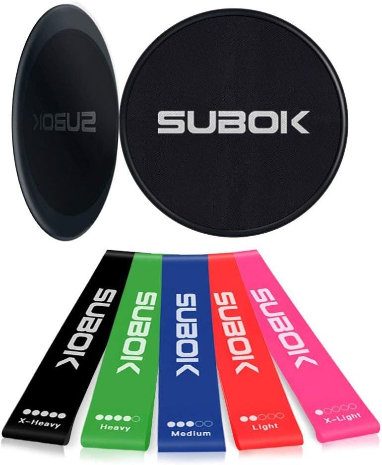 Exercise Discs - Double Sided Core Exercise Gliding Sliders Work Smoothly on All Surface, Perfect for Low Impact Exercise to Make a Full Body Workout (5 Resistance Bands Included)