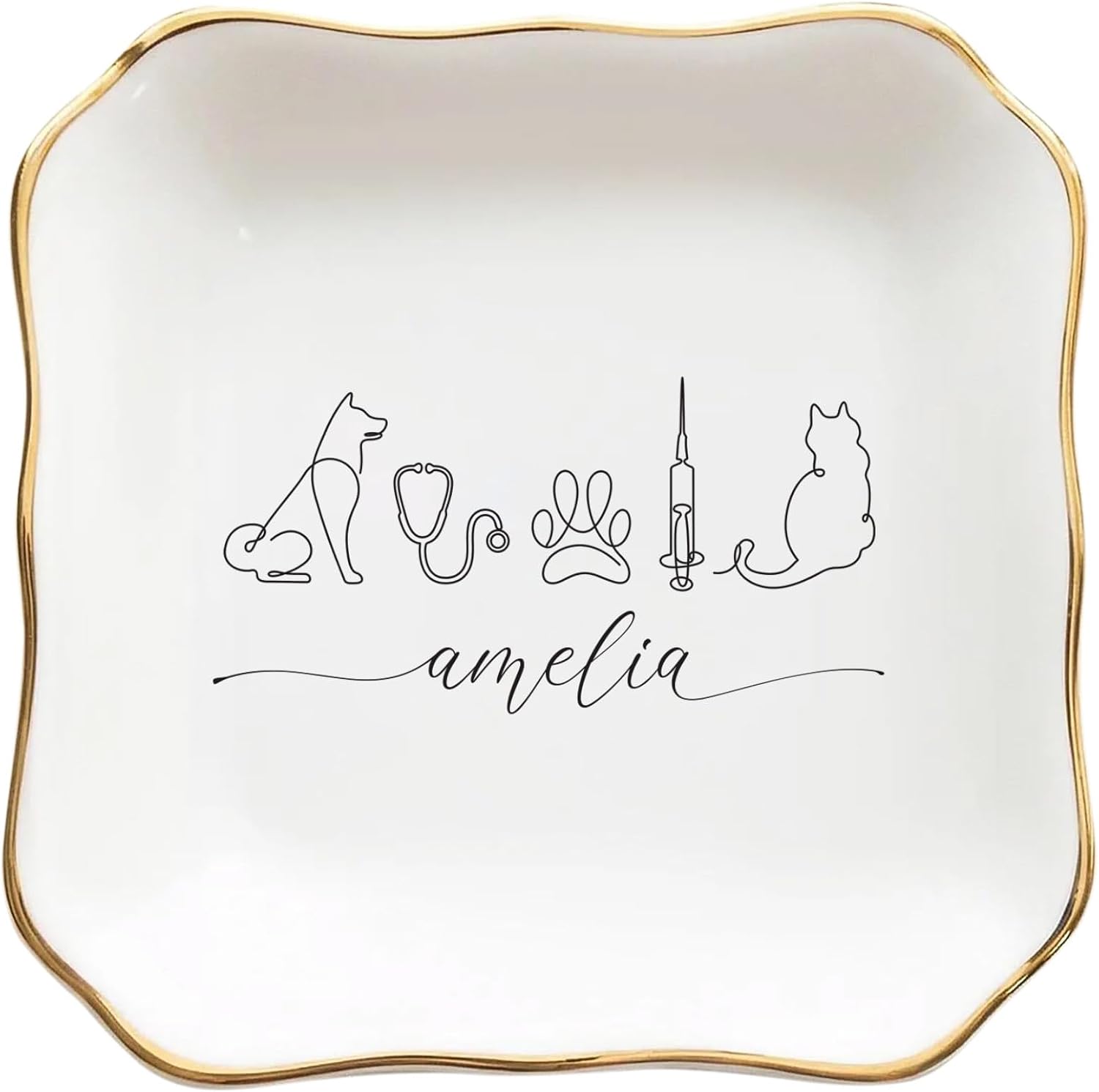 Personalized Veterinarian Ring Dish, Custom Name Ceramic Jewelry Dish, Vet School Graduation Gift for Vet Tech, Animal Lover, Pet Care Professional
