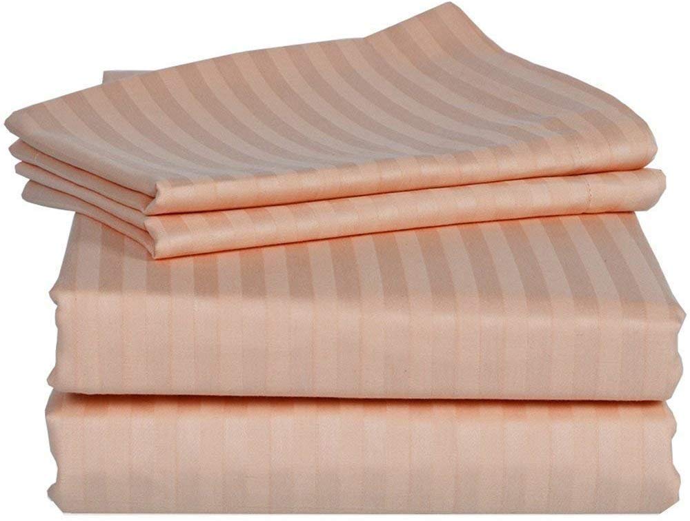 Apsley Linen Damask Stripe Egyptian Cotton 4-PCs Sheet Set Fits Mattress 15-18'' Deep Pocket Luxury Bedding Set High Thread Count Long Staple Sateen Weave Silky Soft Breathable (Grand King, Peach)