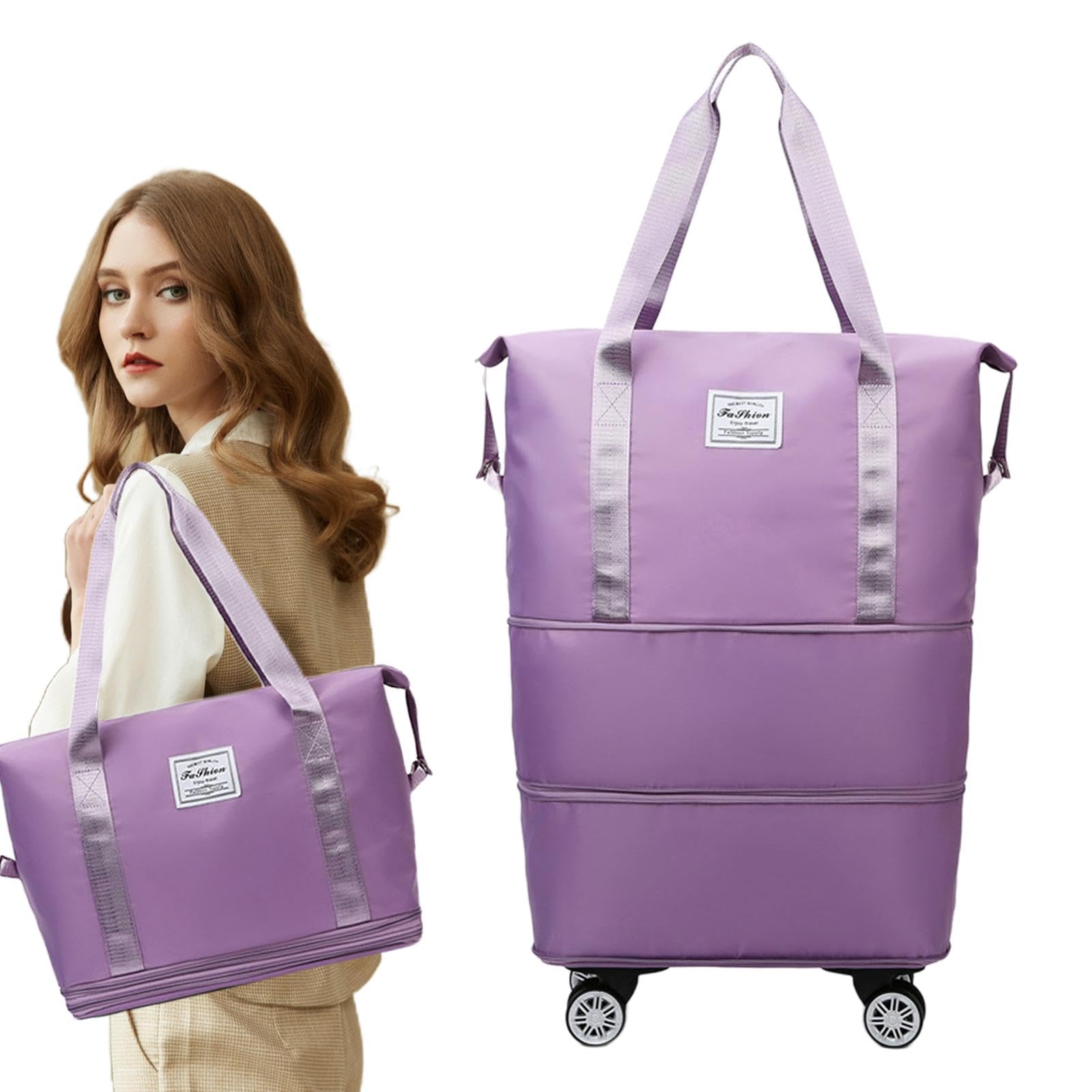 Borsa da viaggio pieghevole, impermeabile, con ruote staccabili | grande borsa da viaggio per viaggiare, 40 x 22 x 32 cm, Viola, Refer to description, Unisex
