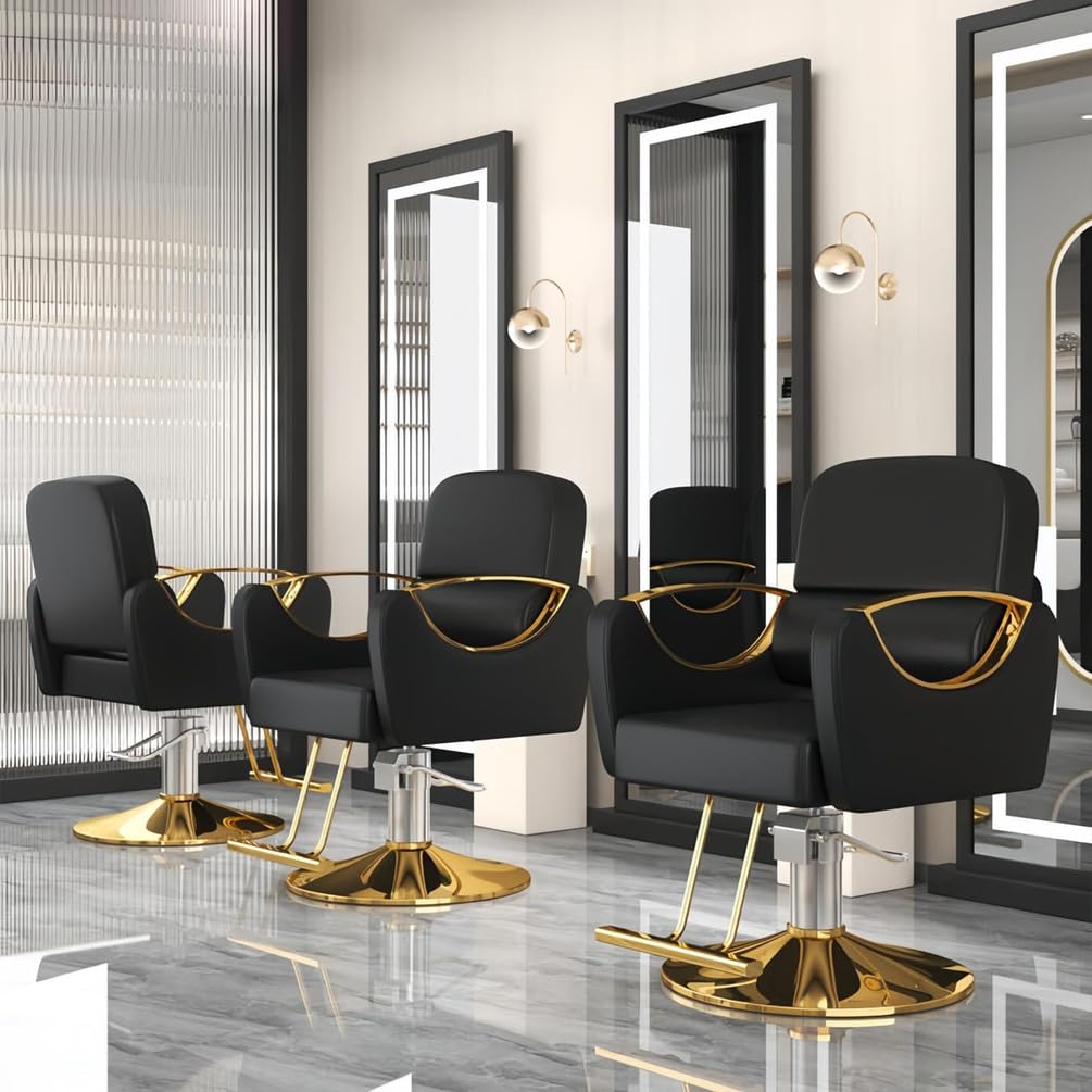 ZTGL Sillón Profesional de Peluquería, Giratorio 360° con Reposapiés, Bomba Hidráulica, PU Cuero y Base Metálica Resistente para Salones de Belleza, SPA Y Estudios de Tatuajes,Beige,Gold Base