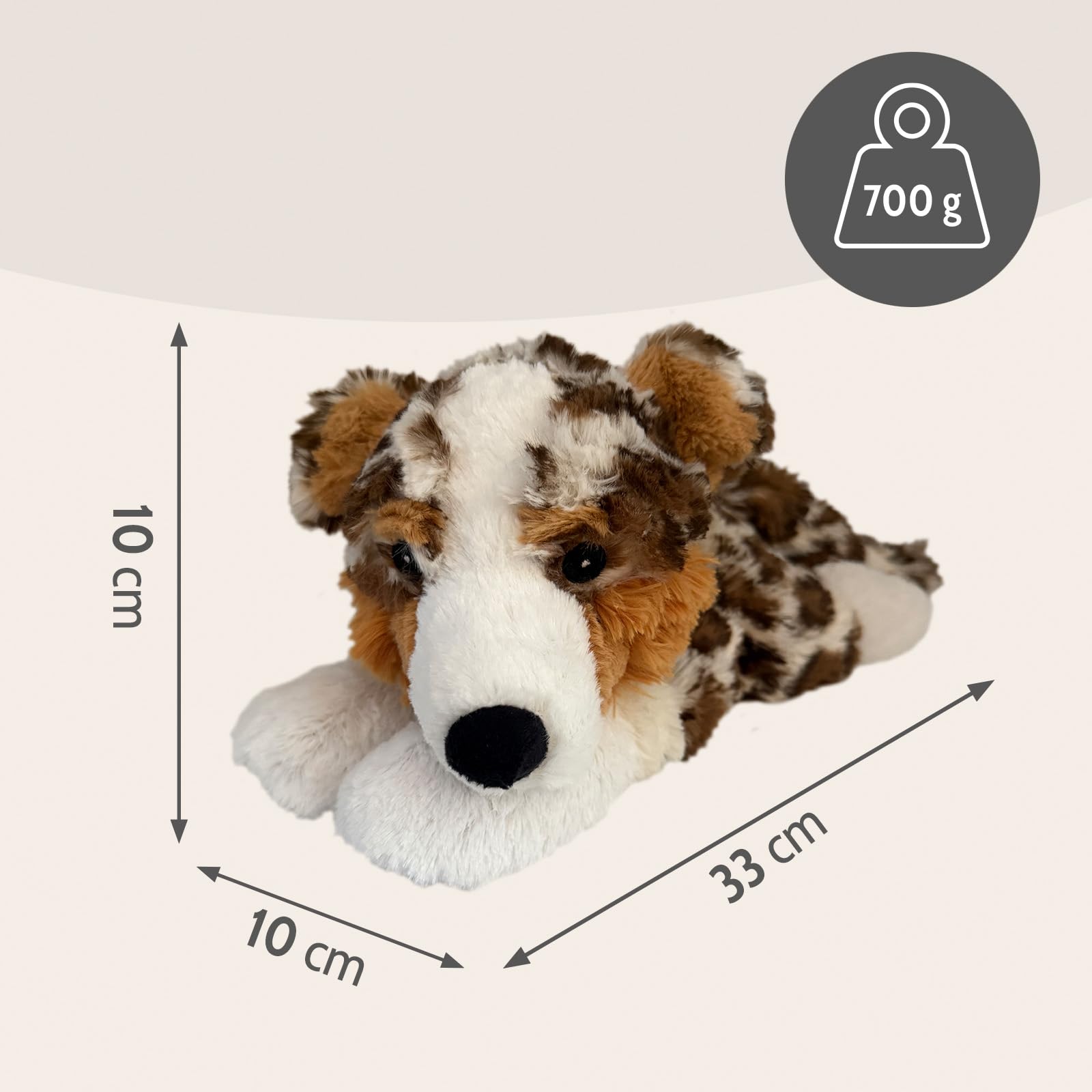 Habibi Plush Wärmekissen/Stofftier f. Kinder und Erwachsene – 2047 Australien Shepherd mit Hirsefüllung, Wärmekuscheltier zum Erwärmen in der Mikrowelle/Backofen, ideal auch für Babys