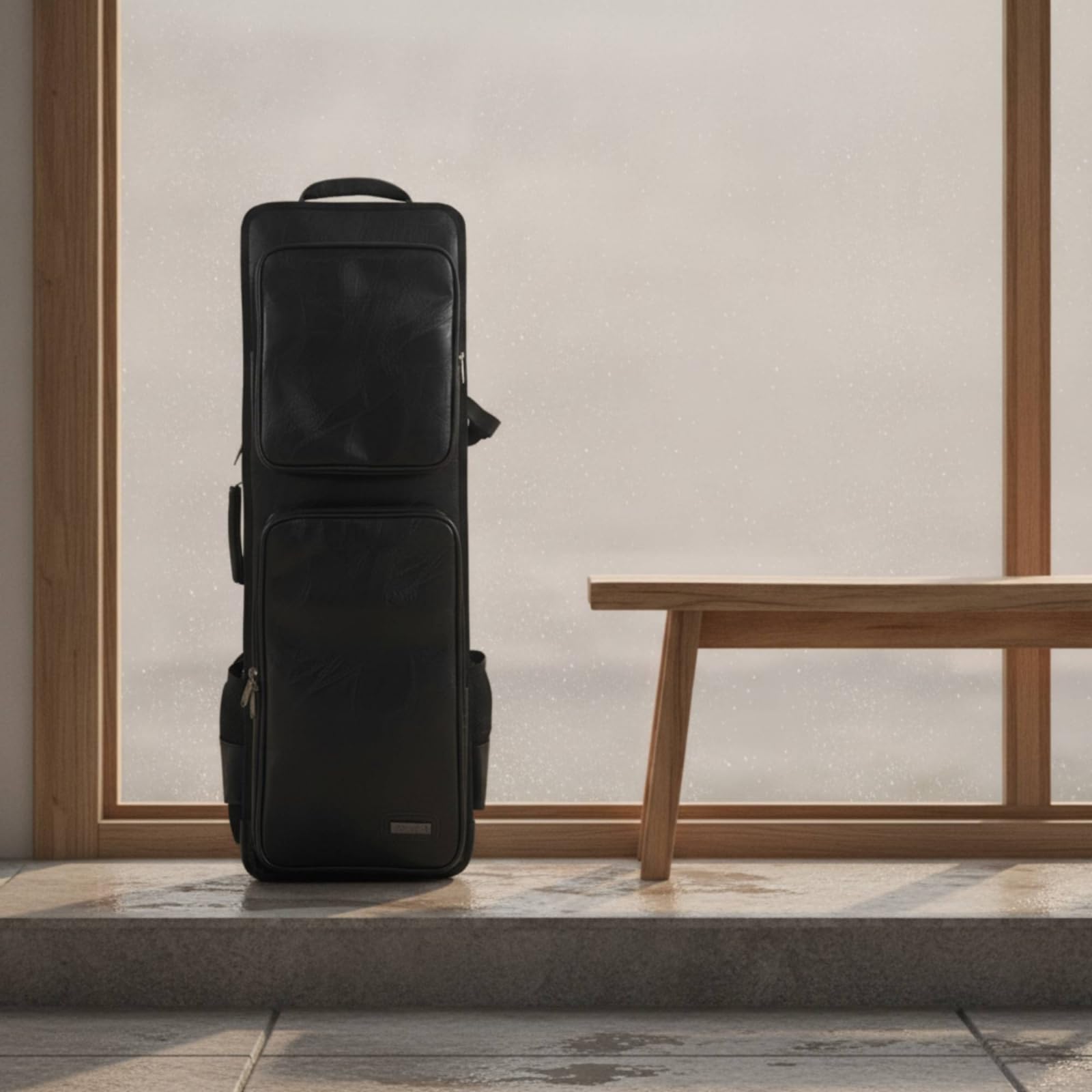 Custodia Imbottita Borsa Impermeabile Zaino per Musicisti, Lungo Con Doppio Divisorio In Similpelle Nera, Array, Nero
