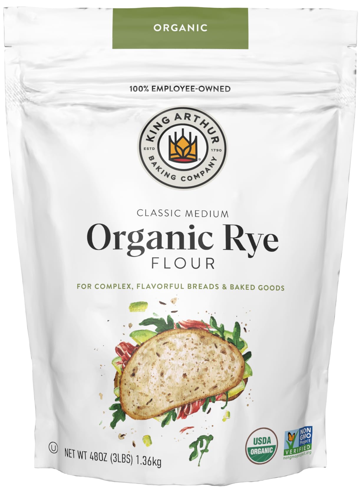King Arthur Organic Medium Rye Flour - 3 lbs for Complex Flavorful Breads & Baked Goods - 100% US...