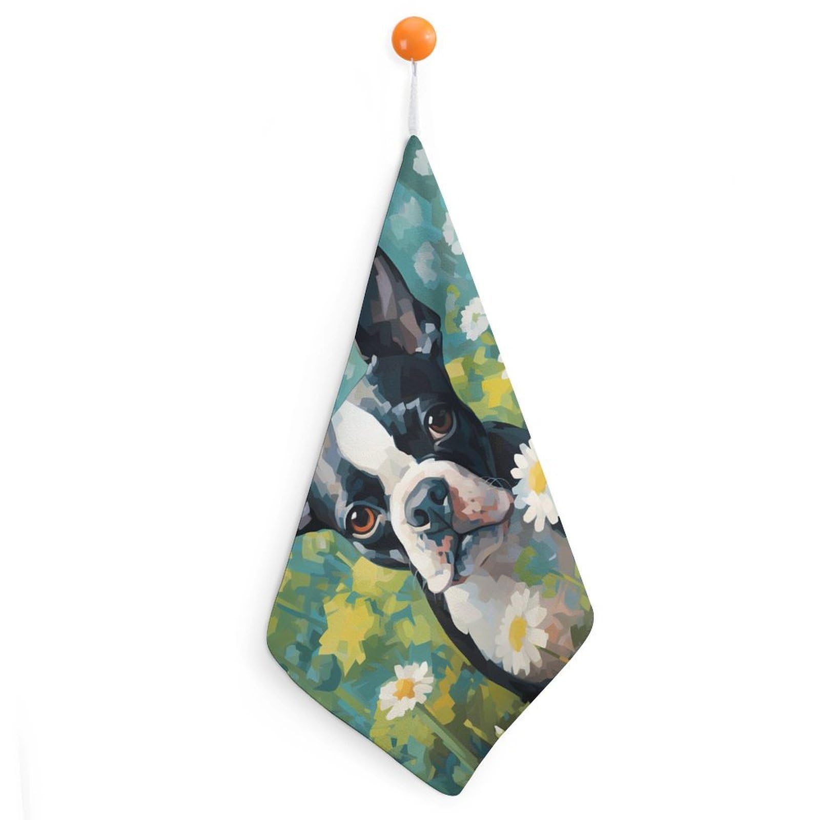 TXFBTRFSA Cute Boston Terrier Dog Watercolor Hand Towels with Hanging Loop Kitchen Towel Handkerchiefs Cleaning Cloths