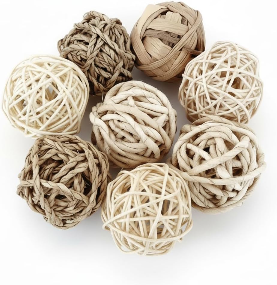 Rattan Balls for Bowl Filler Decor, 8 Balls + 2 Carrots, 2.8-4.7"