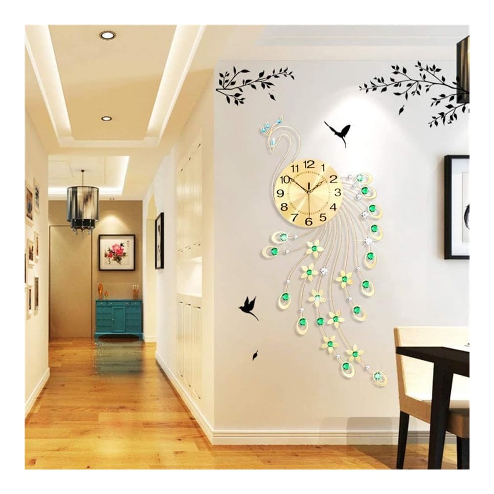Orologio da parete, arte decorativa Pavo Real Bell Iron Wall Decals rimovibile colorato soggiorno, camera da letto, famiglia stile europeo