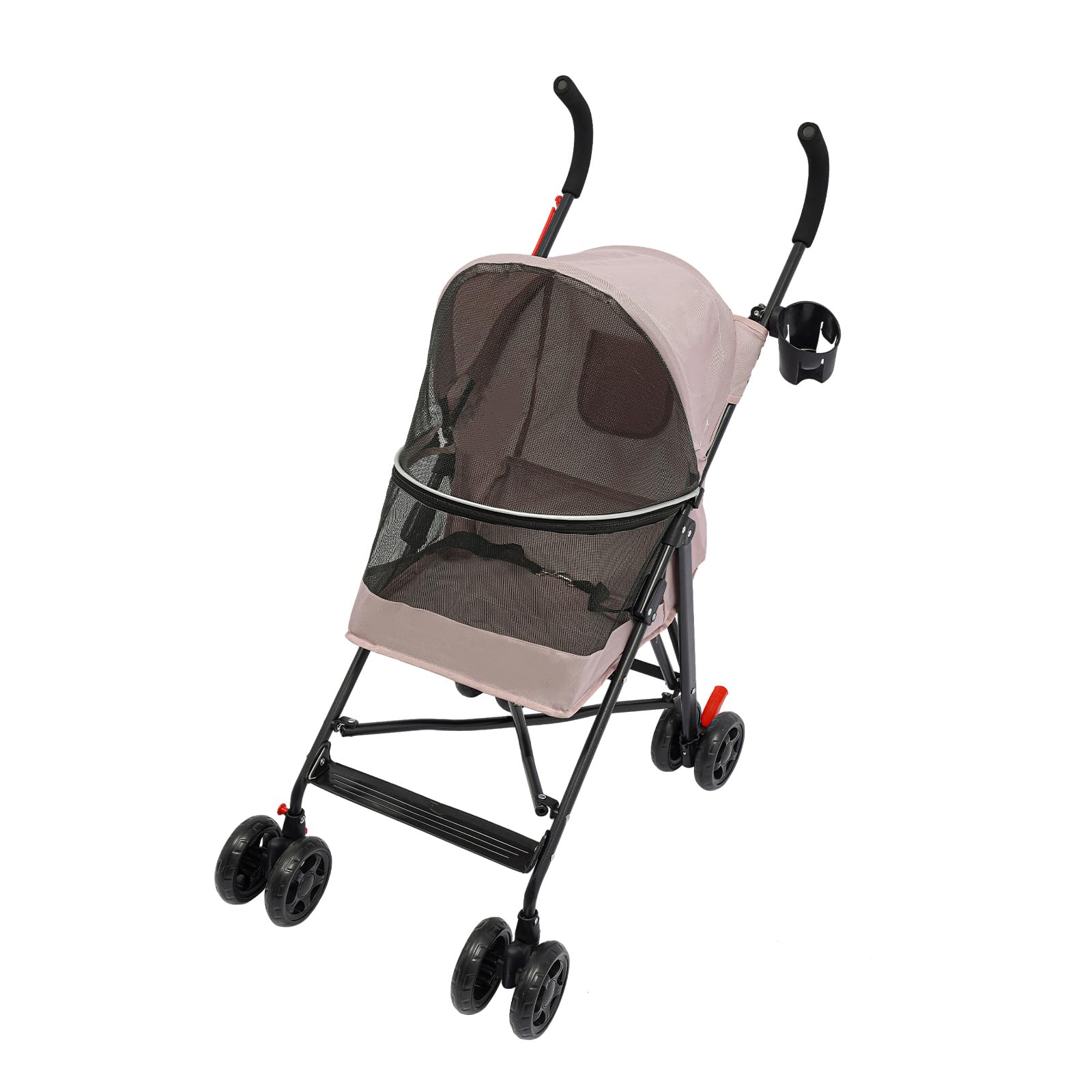 Pet Travel Stroller, Compact, Easy Fold, No Assembly Required Pet Stroller, for Carrying Small and Medium-Sized Dogs or Cats Under 22 lbs (Pink)