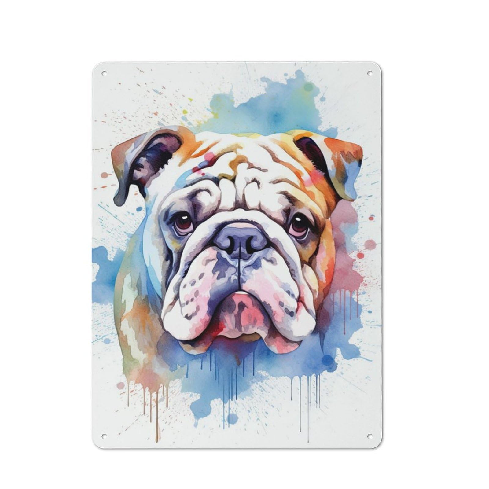 Junmoney Watercolor Bulldog Vintage Vintage Metal Sign 40X30cm Featuring Restaurant Wall Art For Takeaway, Bar, Kitchen Or Counter Area