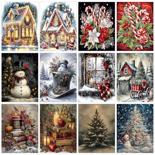 DPARTGMJT Multipack Diamond Art Kits for Adults 12 Pack Christmas Diamond Painting Kit for Adults 5D DIY Round Drill Gem Art Adult Diamonds Dots Sets for Home Wall Decor Holiday Gift 12x16in
