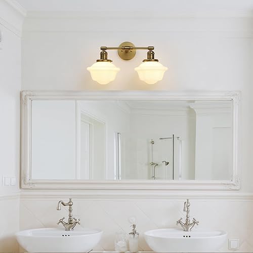 Miniatura 3 de Pathson 2-Lights Milk White Glass Wall Sconce Lights, Modern Classic Wall Vanity Lighting for Living Room Bathroom Bedroom