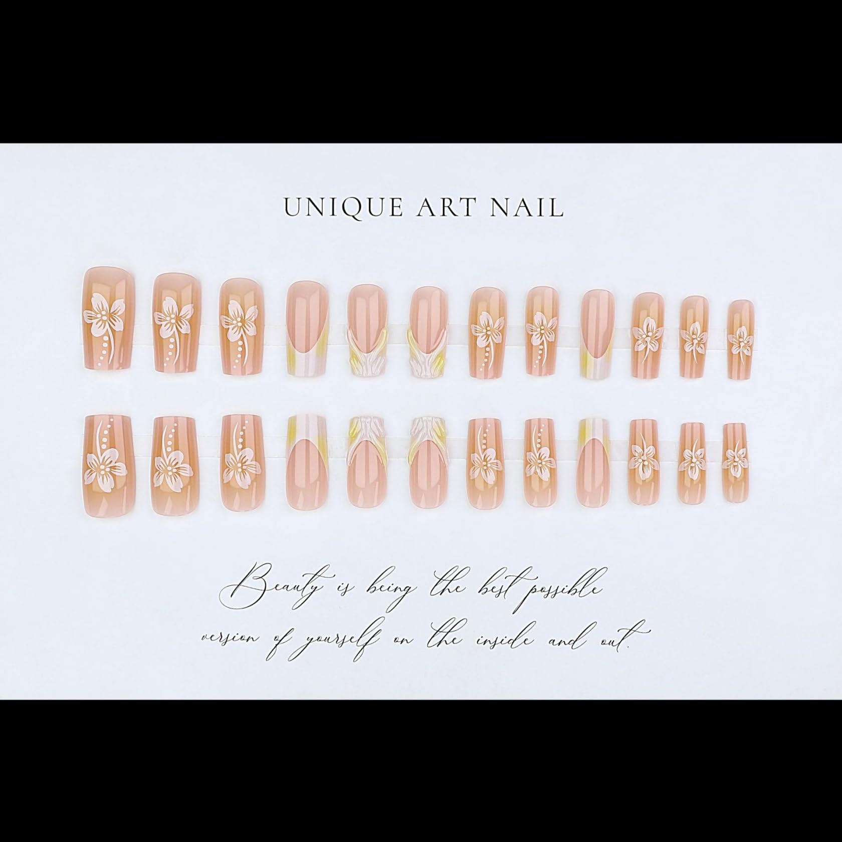 Künstliche Fingernägel Im Ombré-design Mit 3d-blumen Und Gold_voghion.com