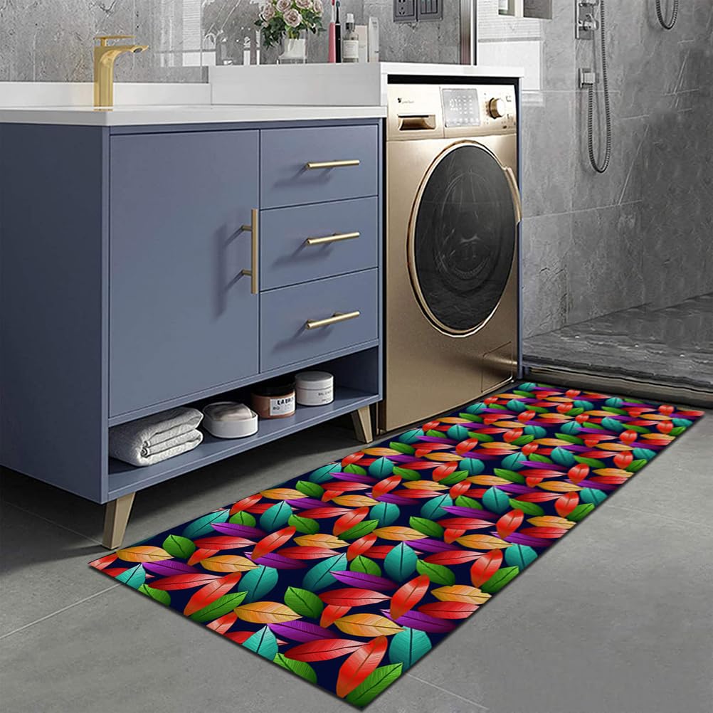 Bunt Waschbarer Teppich Läufer Meterware Herbst Küchen Teppich rutschfest Teppichläufer Waschbar Lang für Flur Küche Korridor Schlafzimmer Wohnzimmer Fußmatten,80x200cm