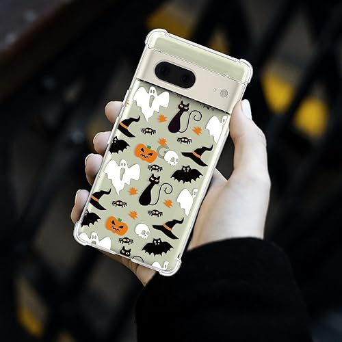 Miniatura 6 de Funda transparente de Halloween para Google Pixel 7, diseño de calabaza fantasma de Halloween, funda protectora de TPU suave, delgada, a prueba de