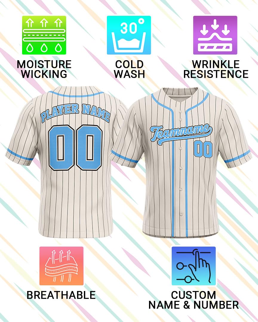 Custom Stripe Baseball Jerseys - Personalized Pinstripe Team Uniforms for Men, Women, Boys, Girls - Add Your Name, Number, Logo - Customized Baseball Shirts for Sports Fans, Teams, Events, Gifts