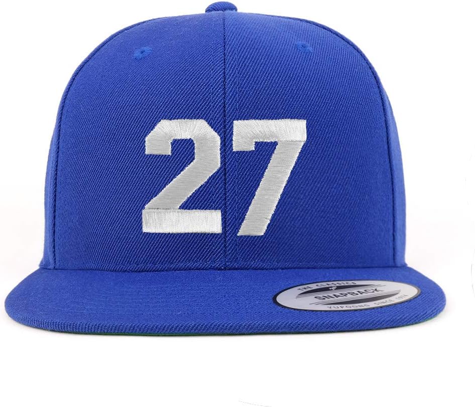 Trendy Apparel Shop Number 27 White Thread Embroidered Flat Bill Snapback Baseball Cap