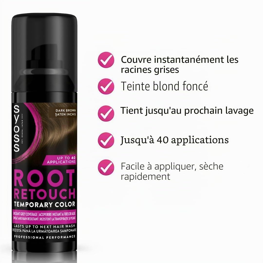 Syoss Spray réparateur racines marron foncé niveau 1 (3 x 120 ml), spray de racines couvrant les racines plus claires et grises repoussantes, la couleur des racines dure jusqu'au prochain lavage des