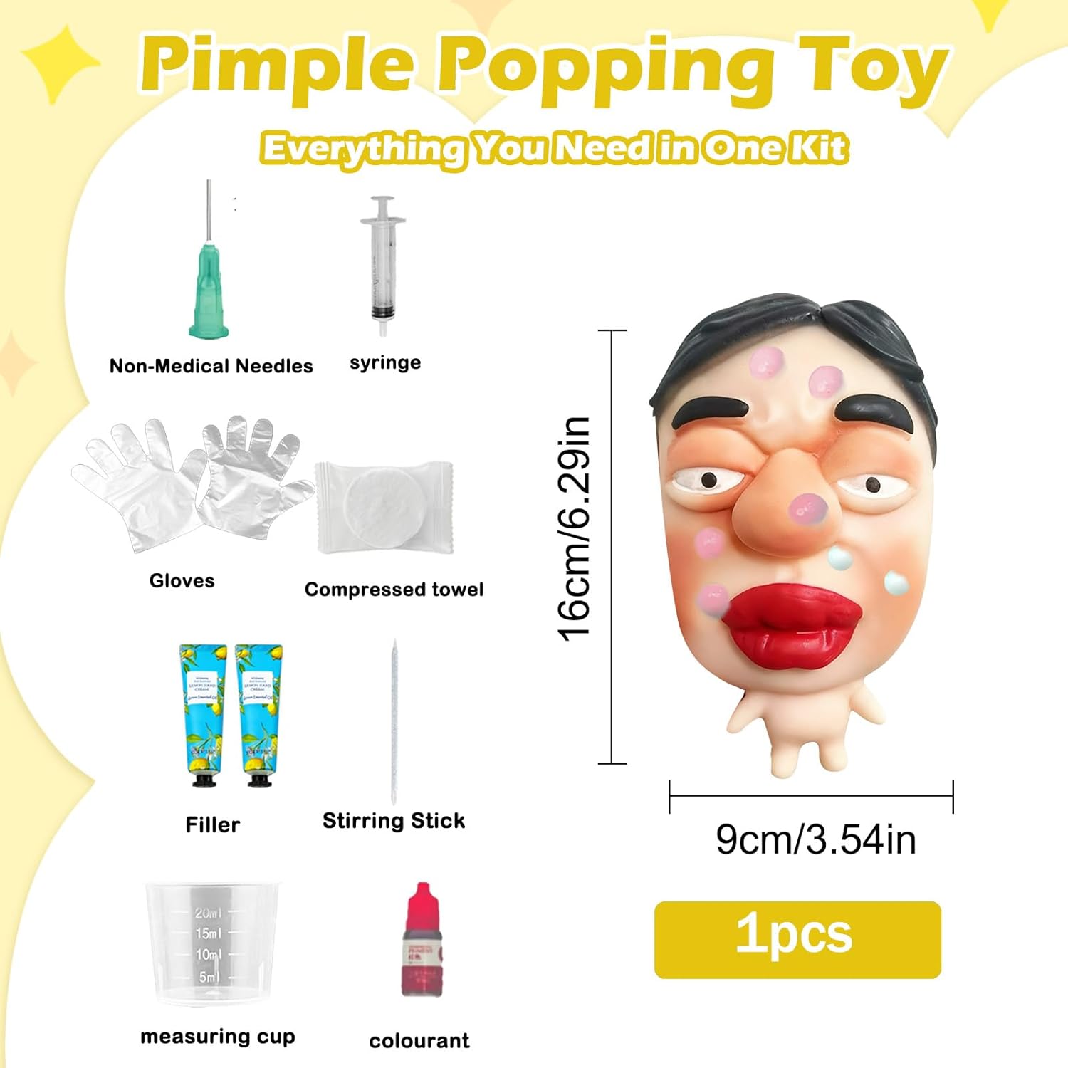 Pimple Popping Squishy Stress Relief Fidget Toy Reusable Silicone Pimple Popper Set Soft Sensory Squeeze Toy with Refill Kit Satisfying Burst Play for Desk Relaxation Large Size (PoutFace)