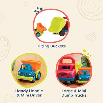 B. toys Grab-n-Go Truck Set, Big and Mini Dump Trucks for Toddlers