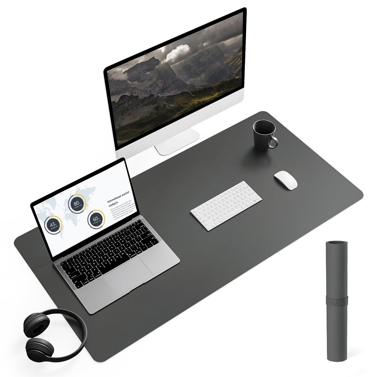 YSAGi Non-Slip Desk Mat, Waterproof Large Mouse Pad 90x43 cm Slate Grey — image 1