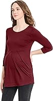 Vista 53 de LaClef - Blusa de maternidad para mujer, cuello redondo, manga 3/4, plisada al frente, estilo peplum Cuadros marrones