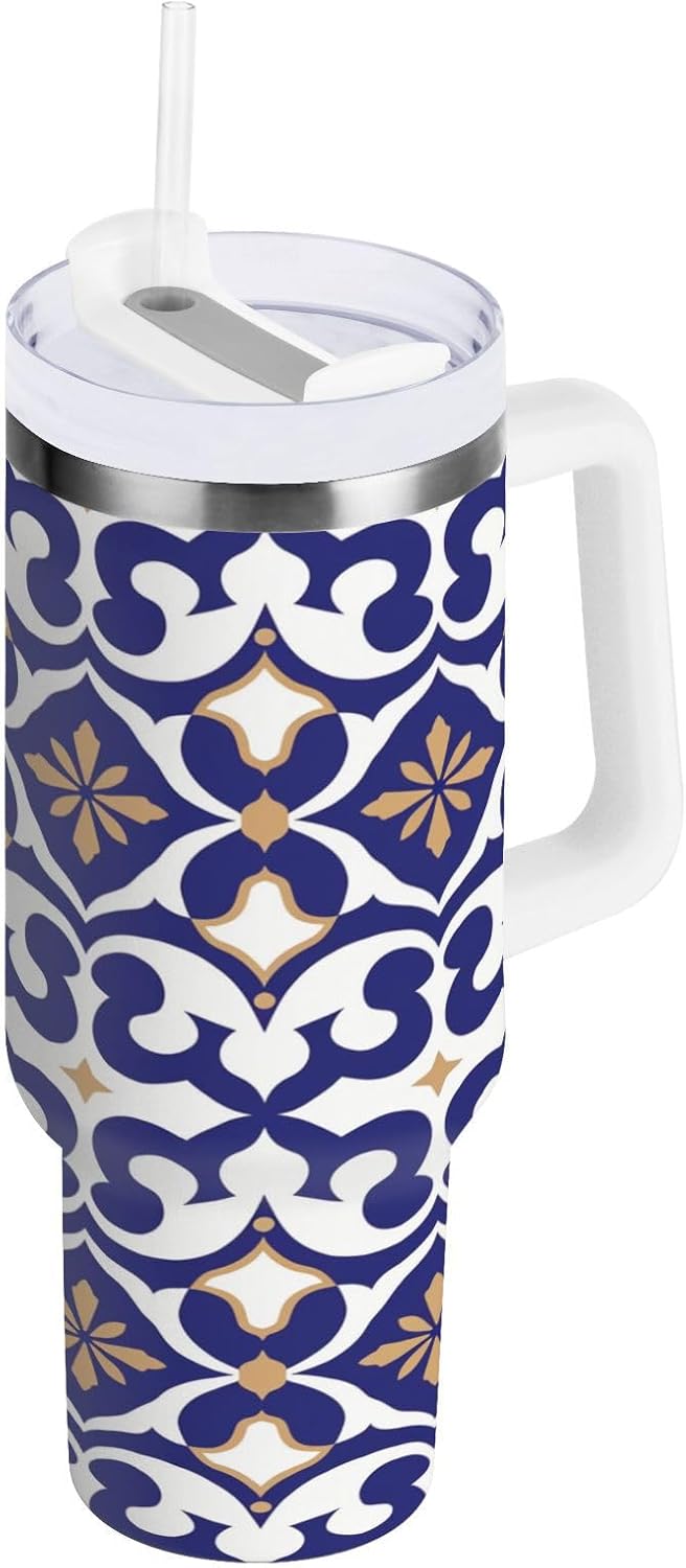 Botella de agua grande de acero inoxidable de 40 onzas con tapa a prueba de fugas y pajilla, reutilizable, con tinta de salpicaduras y tinta, para