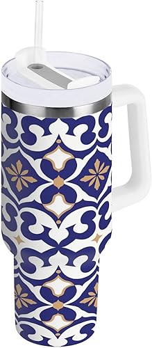 Botella de agua grande de acero inoxidable de 40 onzas con tapa a prueba de fugas y pajilla, reutilizable, con tinta de salpicaduras y tinta, para