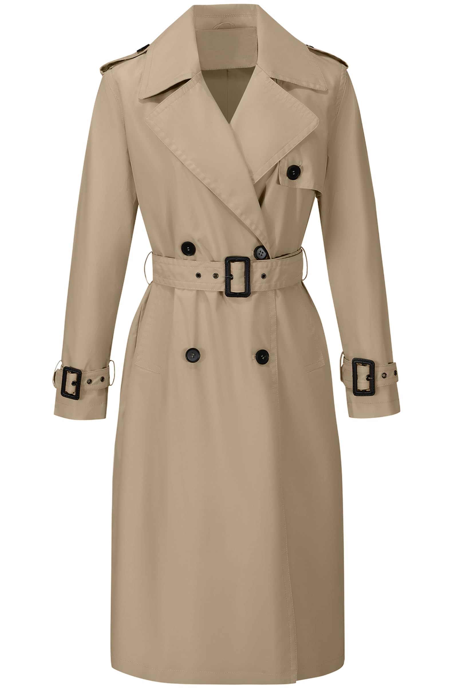 Women Double-Breasted Trench Coat Belted,Water Resistant,Casual Business-image-47