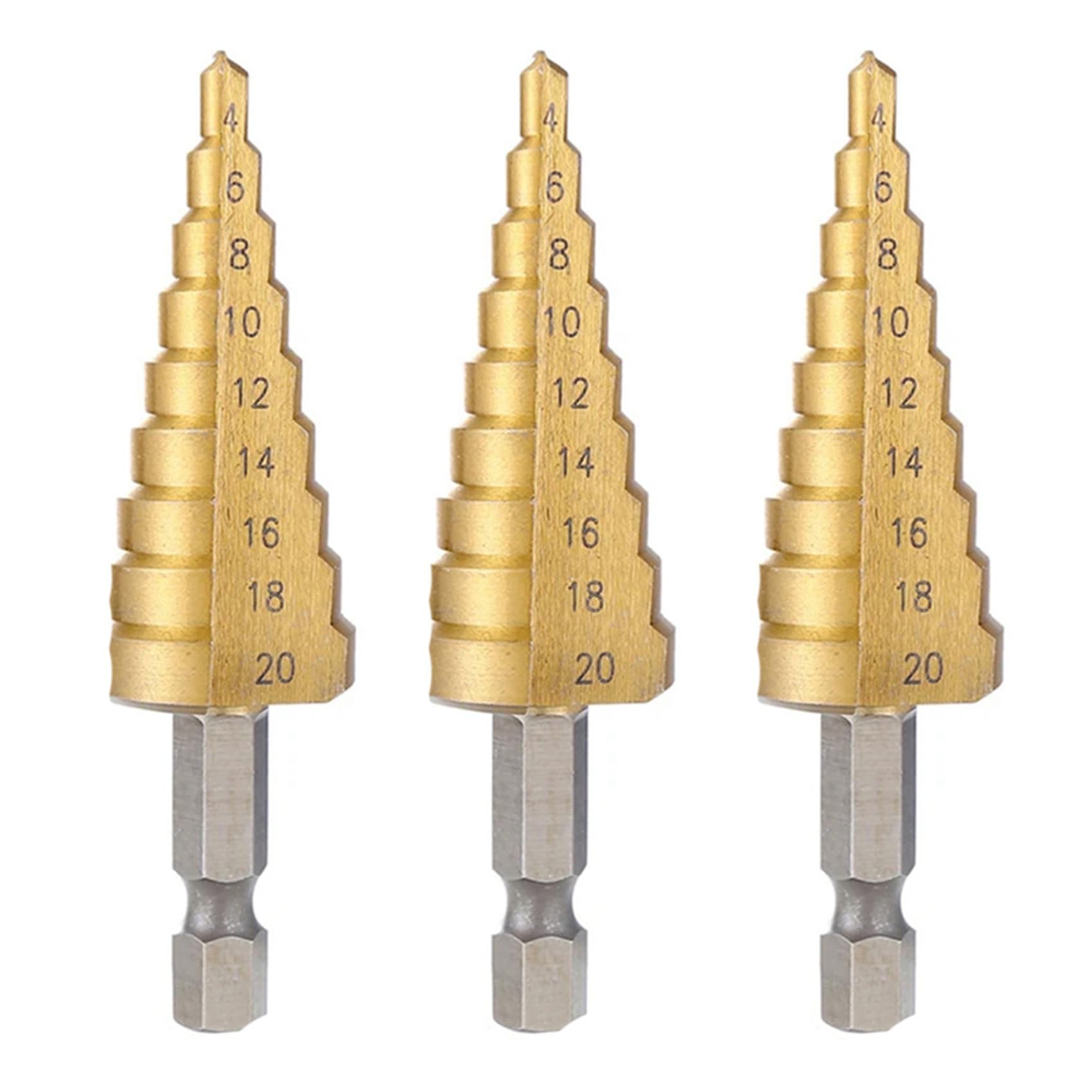 Jnchdghwa As Shown 3Pcs 4-20Mm Hss Straight Groove Step Drill Bit Wood Metal Hole Cutter Core Drill Bit Pagoda Drill Bit