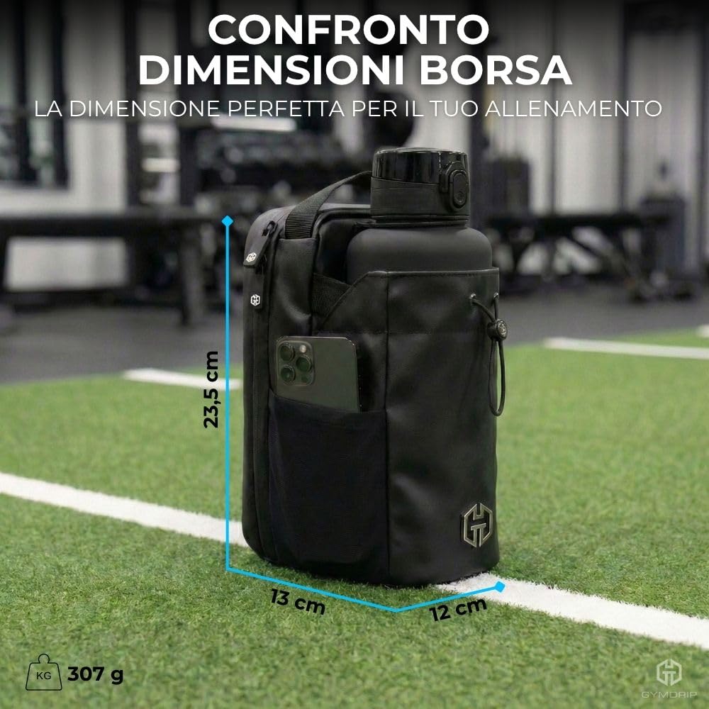 Borsa sportiva magnetica con portabottiglie da 1,5 l, portaborraccia, cellulare e accessori per allenamento, sport e uso quotidiano