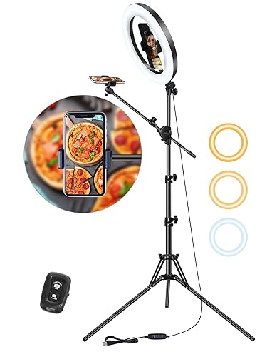 LUXSURE Ring Light with Stand for Phone, Ring Light Tripod for iPhone with Light, Overhead Camera Mount 10.5" with Remote, Phone Tripod with Light for Video Recording/Live Streaming/Cooking - Tripod