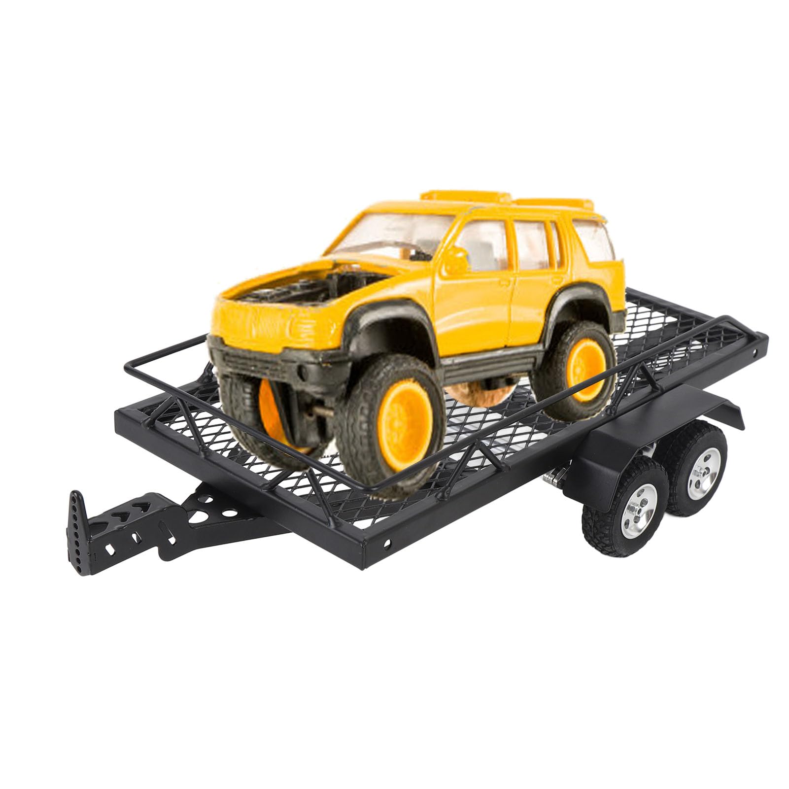 RC-Metall-Pritschenanhänger mit und Rampe, universeller Doppelachser, robuster Bausatz, Transportträger, Transportzubehör, Upgrade für 1/24 RC-Raupenwagen