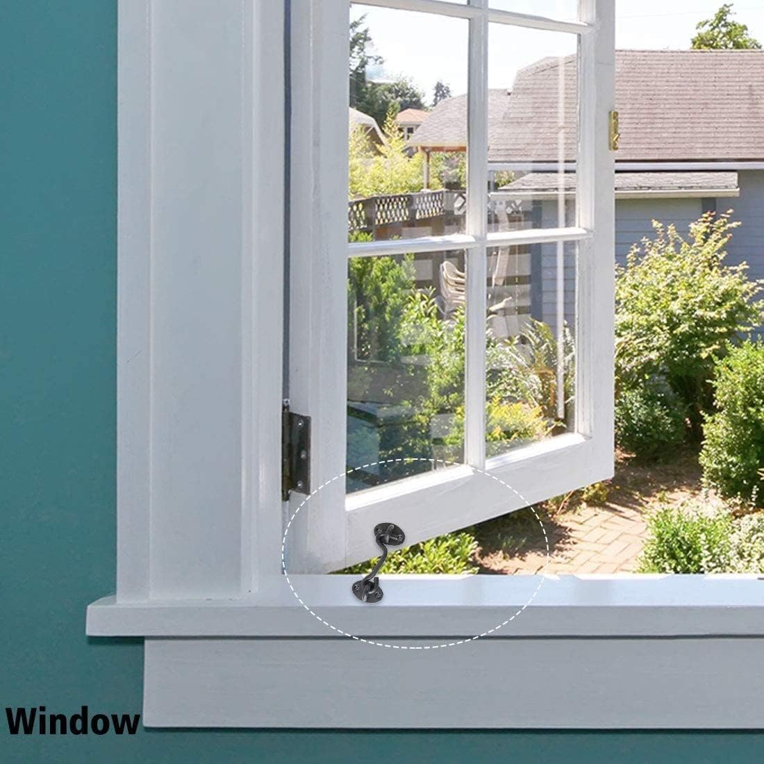 Lock Hooks and Eye LatchHook and Eye Latch Gate Bolt Gate Hook Lock,16 Inch Cabin Hook,Stainless Steel Eye Latch Privacy Hooks Door with Screws Lock for Gate Shutters Window Slide Barn Shed Black,2pcs