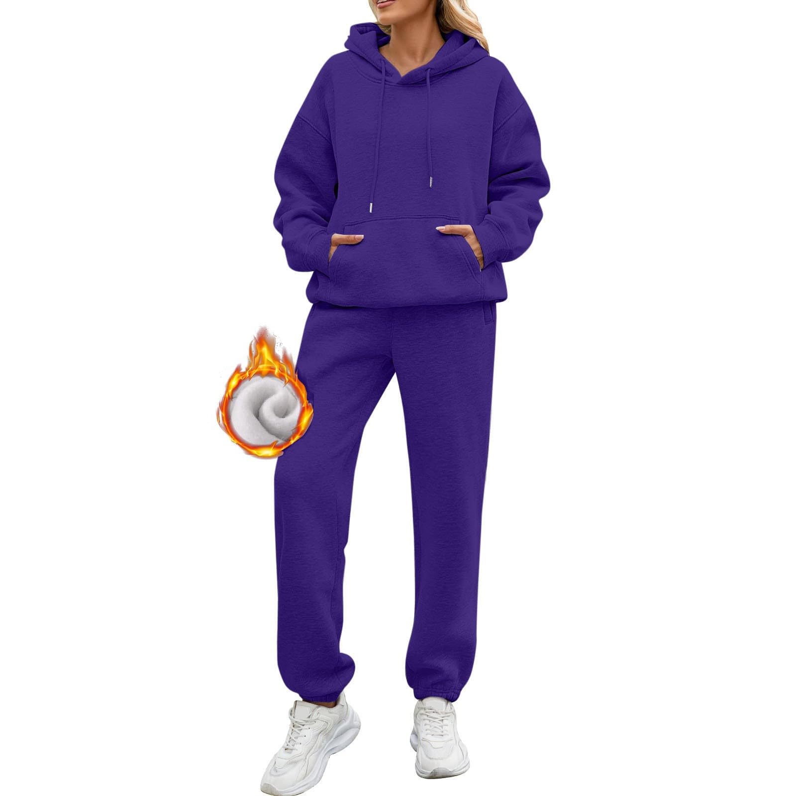 Tuta Jogging Donna 2 Pezzi | Felpa Con Pantaloni A Vita Alta | Completo Sportivo Morbido Viola