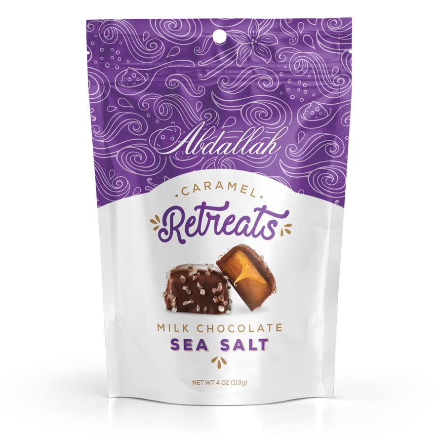 Abdallah Chocolates Retiros de caramelo de leche con sal marina, 8 onzas (paquete de 2 unidades de 4 onzas cada uno)